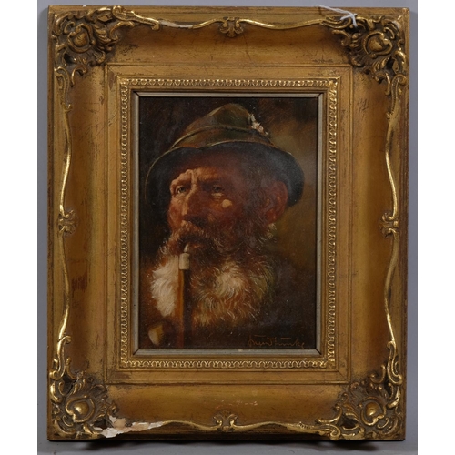 637 - Bernd Funke (1902 - 1988), portrait of a man smoking a pipe, oil on board, signed, 17cm x 12cm, fram... 