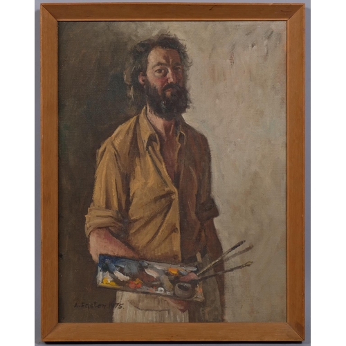 638 - Arthur Easton, self portrait, oil on canvas, signed with Mall Galleries Exhibition label verso 1976,... 