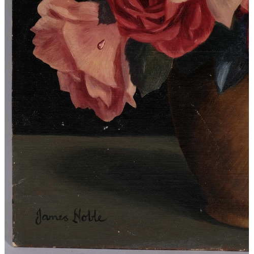 639 - James Noble (1919 - 1989), still life roses, oil on board, signed, 51cm x 35cm, unframed