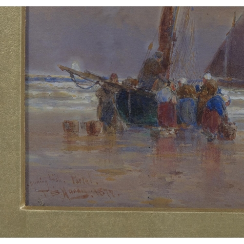 642 - Thomas Bush Hardy RBA (1842 - 1897), unloading the catch, watercolour, signed and dated 1879, 12cm x... 