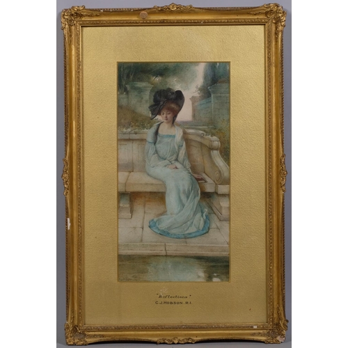 643 - Cecil James Hobson (1874 - 1918), reflections, watercolour, signed, 33cm x 17cm, framed