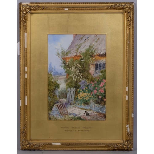 644 - Theresa Stannard (1898 - 1947), outside granny's window, watercolour, signed, 25cm x 17cm, framed