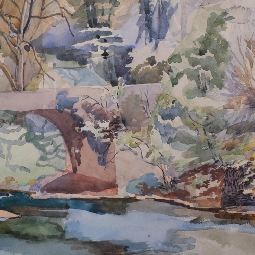 645 - Bridge over a stream, watercolour, unsigned, 33cm x 48cm, framed