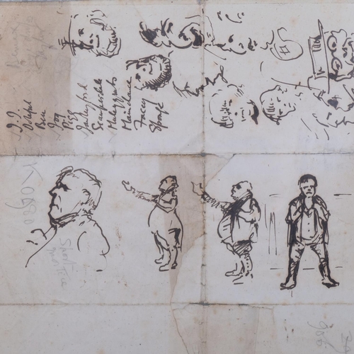 647 - POLITICAL INTEREST - a sheet of character sketches of politicians, drawn on a House Of Commons print... 