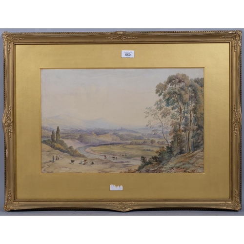 650 - Early 19th century English School, extensive valley landscape, watercolour, unsigned, 31cm x 49cm, f... 