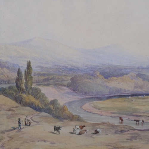 650 - Early 19th century English School, extensive valley landscape, watercolour, unsigned, 31cm x 49cm, f... 