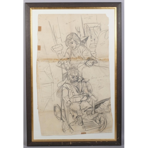 657 - John Bratby RA (1928 - 1992), Jean and David, pencil sketch, sheet size 95cm x 57cm, framed