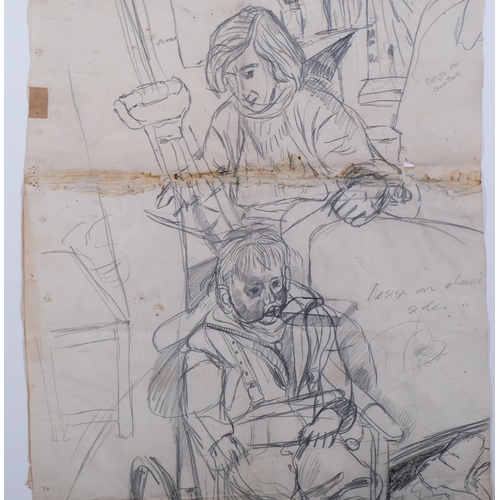 657 - John Bratby RA (1928 - 1992), Jean and David, pencil sketch, sheet size 95cm x 57cm, framed