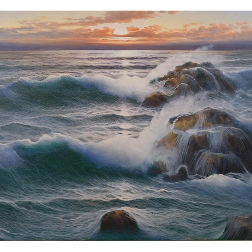 658 - Remo Aldini, Mareggiata (Coastal Storm), large oil on canvas, signed, 90cm x 120cm, framed