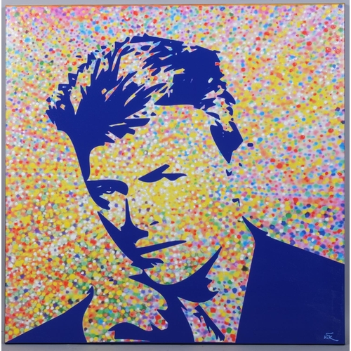 659 - Nik Tod, David Bowie, mixed media with acrylic paints, 2017, 80cm x 80cm, unframed, together with ce... 