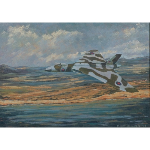 663 - Marjorie Macartney, Vulcan Bomber, oil on canvas, signed and dated 1977, 51cm x 71cm, framed