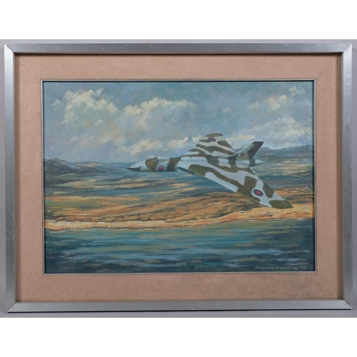 663 - Marjorie Macartney, Vulcan Bomber, oil on canvas, signed and dated 1977, 51cm x 71cm, framed