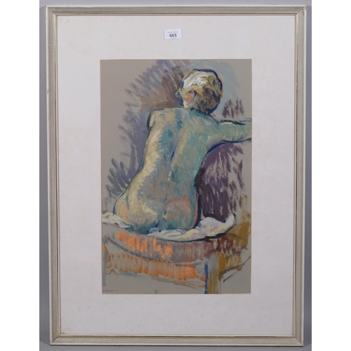 665 - Daphne Raisen, nude life study, oil on paper, signed and dated 1987, 54cm x 34cm, framed