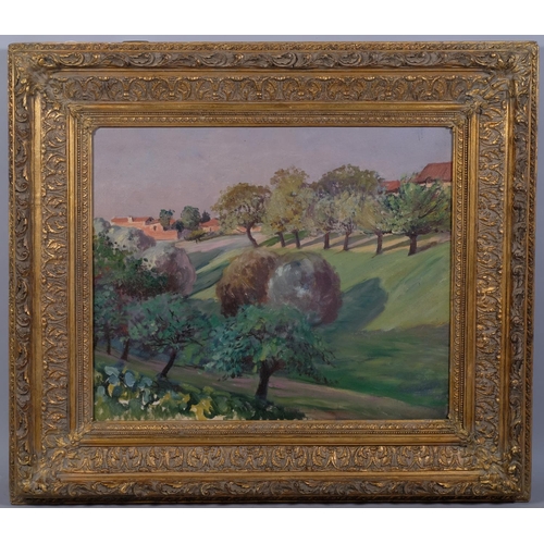 668 - Impressionist farm landscape, early 20th century Continental oil on canvas, unsigned, 46cm x 56cm, f... 