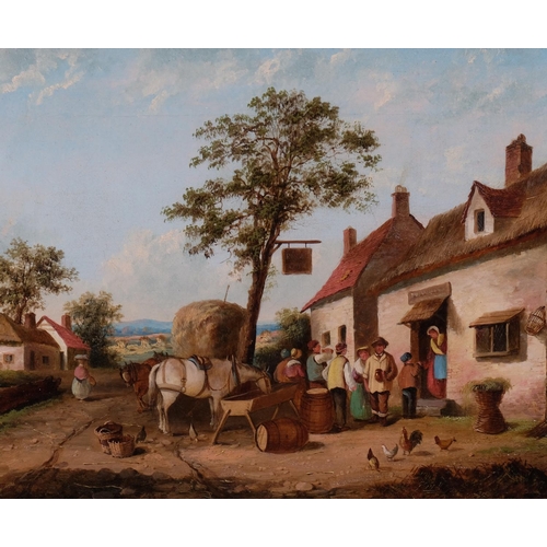 671 - Georgian Lara (active 1862 - 1871), figures outside the Royal Oak Tavern, oil on board, unsigned, 21... 