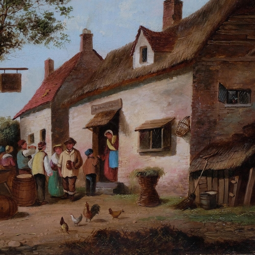 671 - Georgian Lara (active 1862 - 1871), figures outside the Royal Oak Tavern, oil on board, unsigned, 21... 