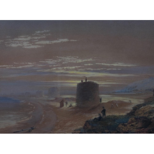 675 - Attributed to Charles Bentley (1806 - 1854), Martello Towers on the coast, watercolour, unsigned, 23... 