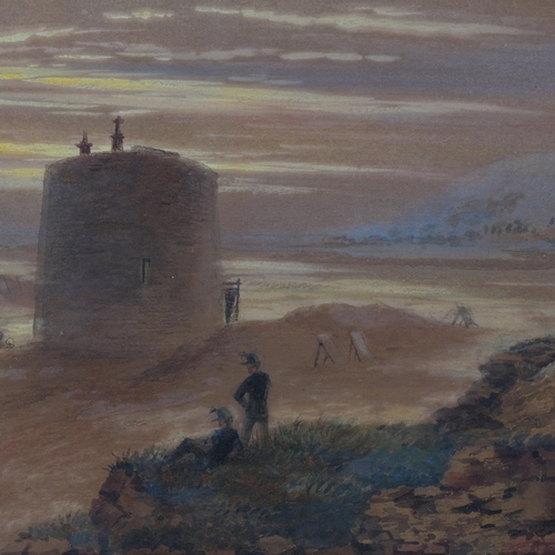 675 - Attributed to Charles Bentley (1806 - 1854), Martello Towers on the coast, watercolour, unsigned, 23... 