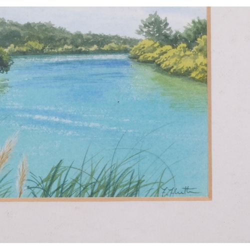 679 - Felicity Flutter, 3 lakes scenes, watercolours, signed, largest 12cm x 20cm, framed (3)