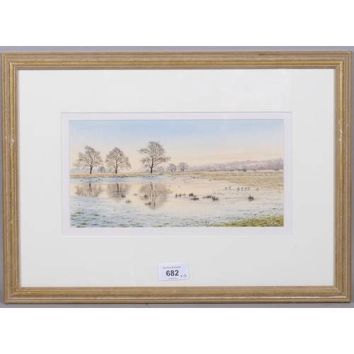 682 - Felicity Flutter, 5 landscapes, watercolours, largest 13cm x 26cm, framed (5)