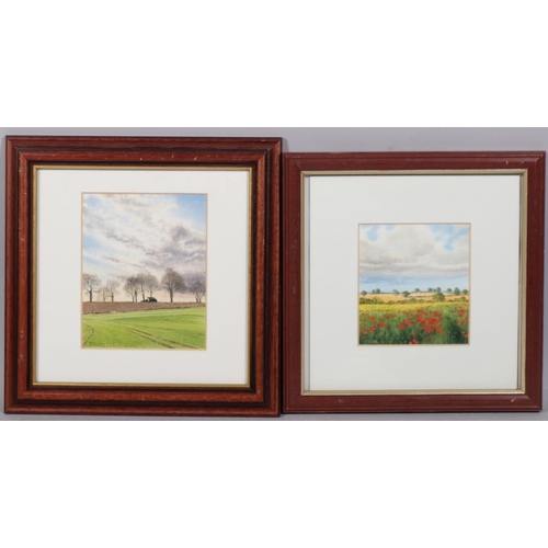 682 - Felicity Flutter, 5 landscapes, watercolours, largest 13cm x 26cm, framed (5)