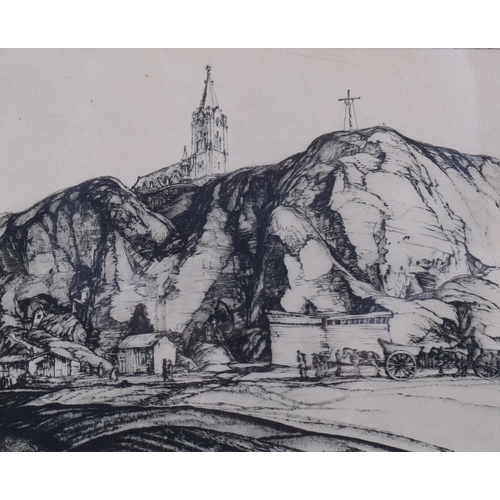 689 - E Owen Jennings, quarry, etching, signed in pencil, plate 21cm x 26cm, framed