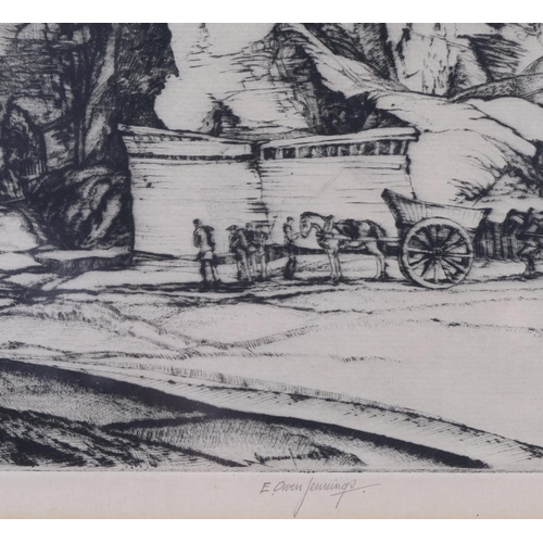 689 - E Owen Jennings, quarry, etching, signed in pencil, plate 21cm x 26cm, framed