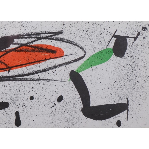 703 - Joan Miro, invitation card, original lithograph for 1973 exhibition, sheet 16cm x 50cm, framed