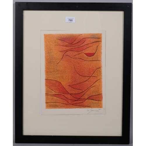 705 - Gustave Singier, abstract orange and red, original lithograph, issued 1959, Galerie France, signed i... 