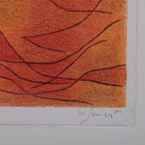 705 - Gustave Singier, abstract orange and red, original lithograph, issued 1959, Galerie France, signed i... 