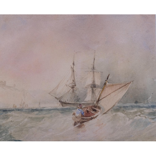 710 - Shipping off the Dover coast, 19th century watercolour, unsigned, 10cm x 16cm, framed