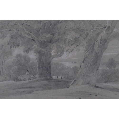 715 - Timber workers in wooded landscape, 19th century pencil/chalk on paper, unsigned, 20cm x 30cm, frame... 