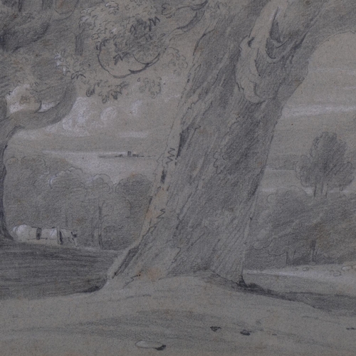 715 - Timber workers in wooded landscape, 19th century pencil/chalk on paper, unsigned, 20cm x 30cm, frame... 