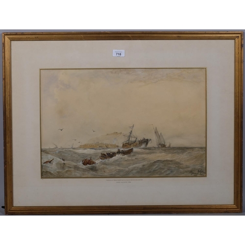 718 - John Salmon (born 1884), squally weather off Plymouth Sound Devon, watercolour, signed and dated 188... 