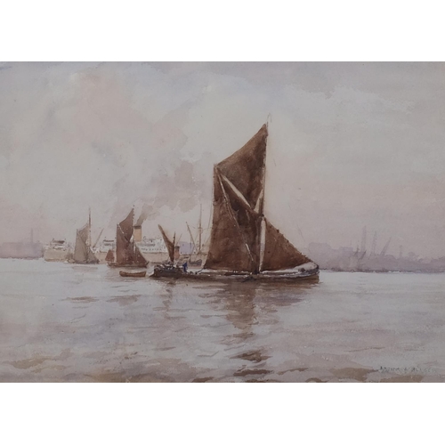 719 - Arthur Burgess, Thames barges, watercolour, signed, 28cm x 37cm, framed