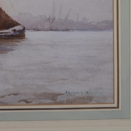 719 - Arthur Burgess, Thames barges, watercolour, signed, 28cm x 37cm, framed