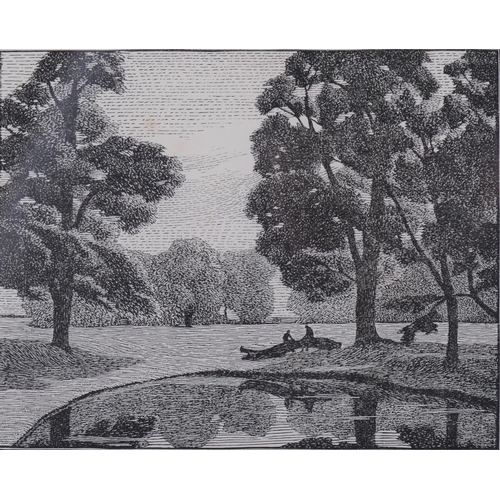 723 - Gwen Raverat (1885-1957), wood engraving on paper, Elms by a Pond (1917), 10cm x 12.5cm, mounted, gl... 