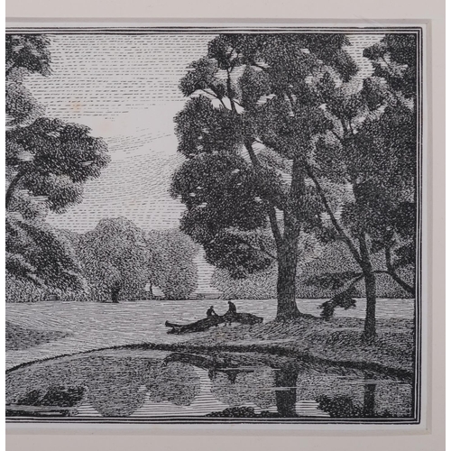 723 - Gwen Raverat (1885-1957), wood engraving on paper, Elms by a Pond (1917), 10cm x 12.5cm, mounted, gl... 