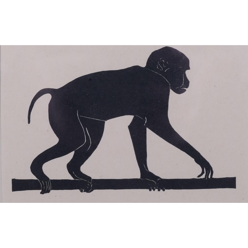 725 - Eric Dalglish (1894-1966), wood engraving on paper, Monkey, 10cm x 13cm, mounted, glazed and framed.... 