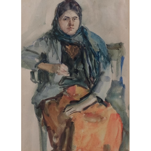 735 - Twentieth Century British School, watercolour on paper, Seated Women, 30.5cm x 22cm, mounted, glazed... 