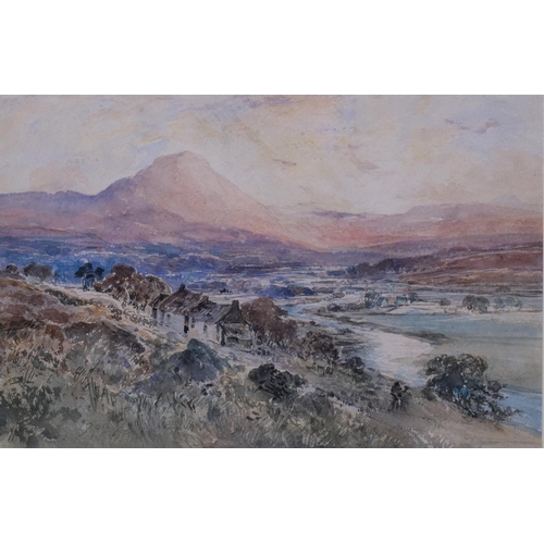 736 - Samuel Bough (1822-1878), watercolour on paper, River Landscape with Mountains, 21cm x 33cm, mounted... 