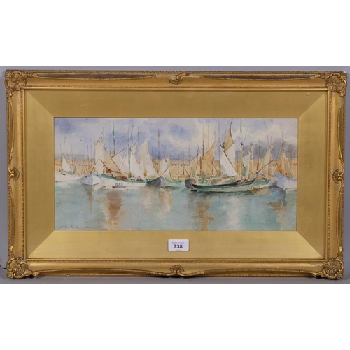 738 - Early Twentieth Century Continental School, watercolour on paper, Yachts in Harbour, signed indistin... 