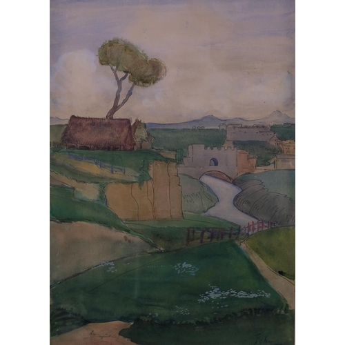 740 - Attributed to Augustus John (1878-1961), watercolour on paper, River Landscape, signed lower right, ... 