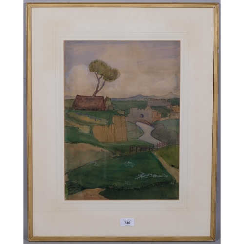 740 - Attributed to Augustus John (1878-1961), watercolour on paper, River Landscape, signed lower right, ... 