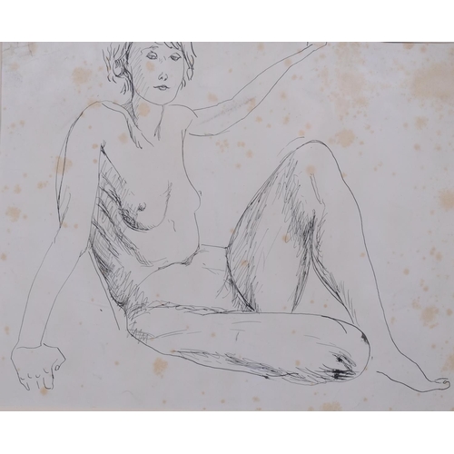 743 - Attributed to Nina Hamnett (1890-1956), ink on paper, Nude, 25cm x 31cm, mounted, glazed and framed