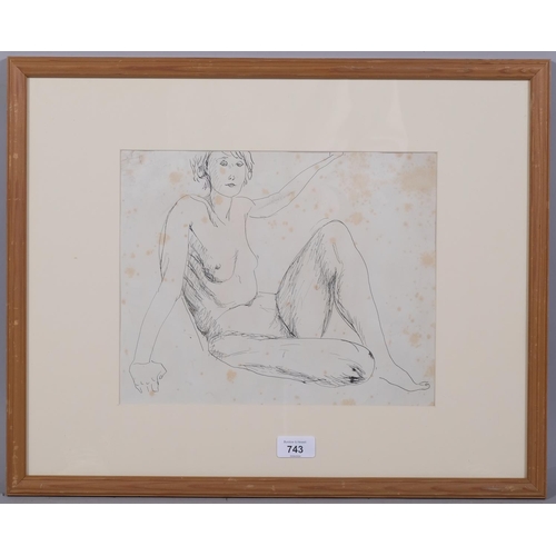 743 - Attributed to Nina Hamnett (1890-1956), ink on paper, Nude, 25cm x 31cm, mounted, glazed and framed