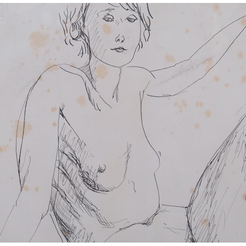 743 - Attributed to Nina Hamnett (1890-1956), ink on paper, Nude, 25cm x 31cm, mounted, glazed and framed