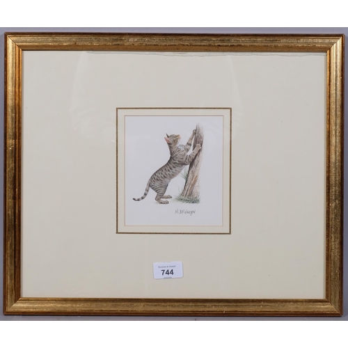 744 - M.McGregor (XX-XXI), signed print on paper, Tabby Cat Scratching Tree, signed in ink, 10cm x 9cm, mo... 