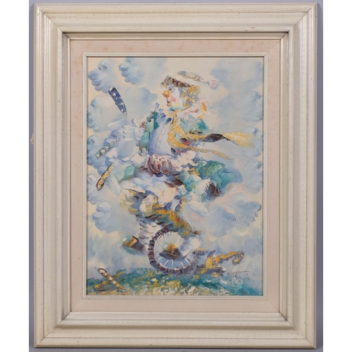 745 - Late Twentieth Century British School, oil on canvas, Juggling Clown, signature indistinct, 39cm x 2... 