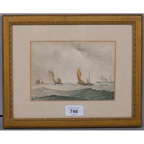 746 - Circle of Myles Birket Foster, marine scene, 19th century watercolour, signed with monogram, 12cm x ... 